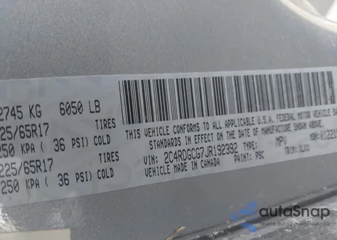 2018 Dodge Grand Caravan Sxt z USA, uszkodzony, nr VIN 2C4RDGCG7JR192392